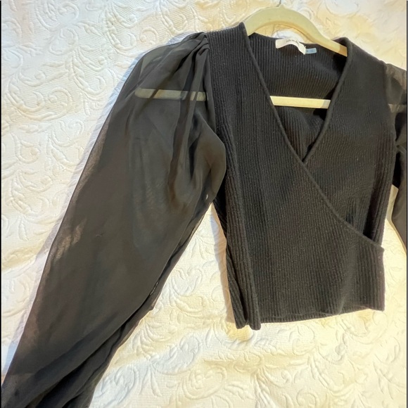 Idem Ditto Black Blouse Long Sleeve Mesh V neck - Picture 3 of 4